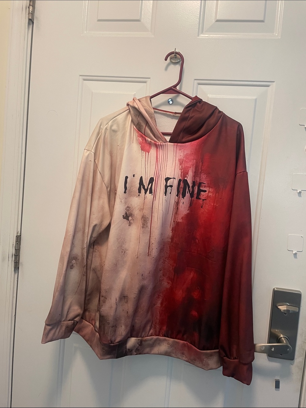 Graphic Hoodie "I'M FINE" in Beige and Red